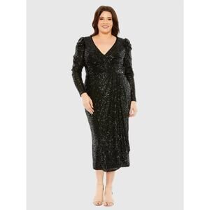 Mac Duggal Black Princess Long Sleeve V Neck Sequin Dress Size 20
